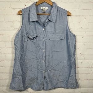 ANNE CARSON Shirt 100% Silk Womens 2X Blue Sleeveless Button Up